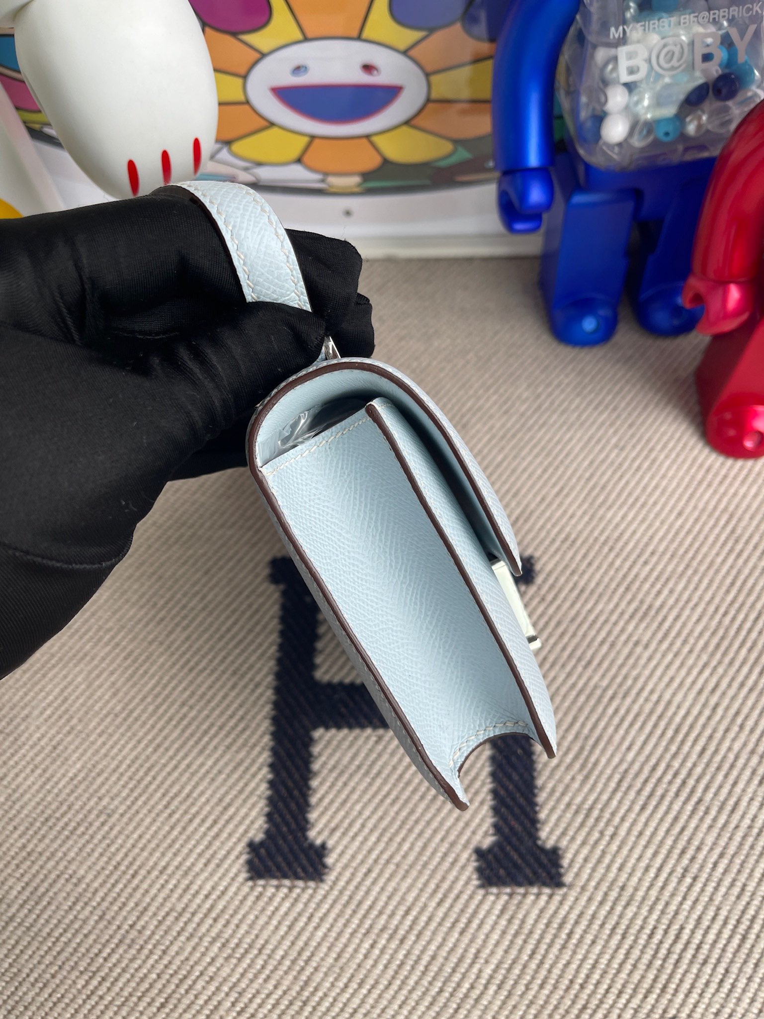 에르메스 콘스탄스백 미니 포그블루 은장 앱송